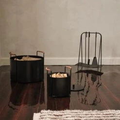 Ferm LIVING Port Firewood Bucket Black -Skandium Sale Store fermLIVING AW24 PortFirewoodBucket 1104270160 PortKindlingAndAshBucket 1104270161 PortFireplaceTools 100567101